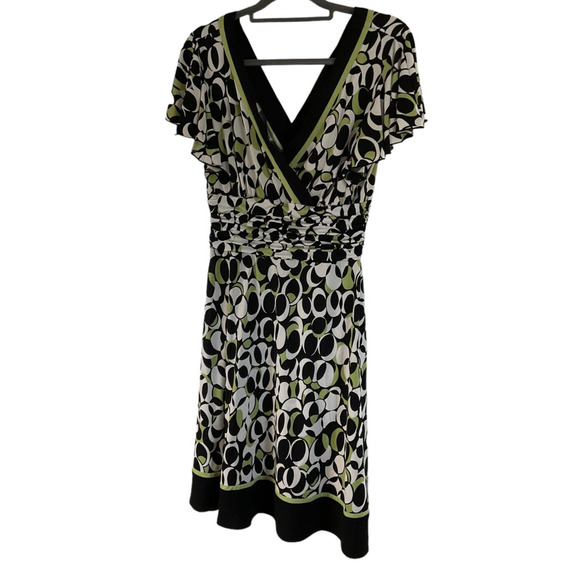 Studio I Petite Women's 12P Green Black White Abstract Print Dress - Picture 16 of 16